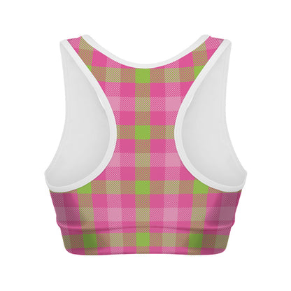 Green And Pink Buffalo Plaid Print Women's Sports Bra