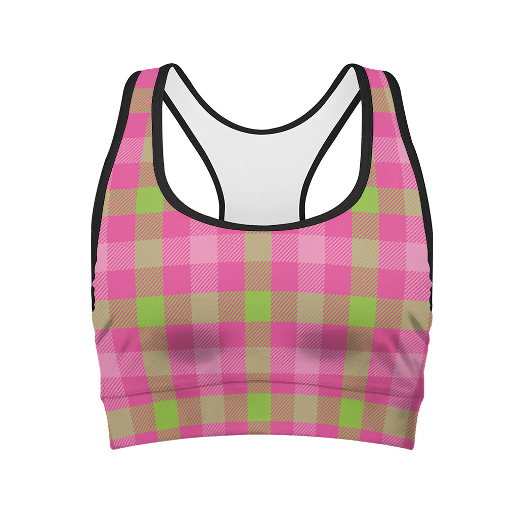 Green And Pink Buffalo Plaid Print Women's Sports Bra