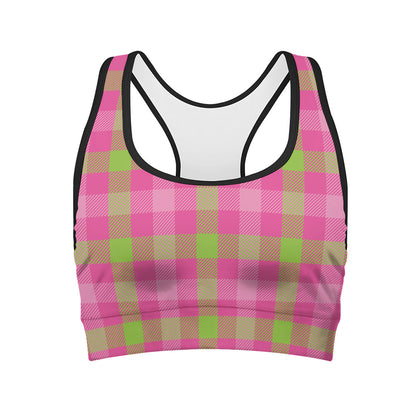 Green And Pink Buffalo Plaid Print Women's Sports Bra