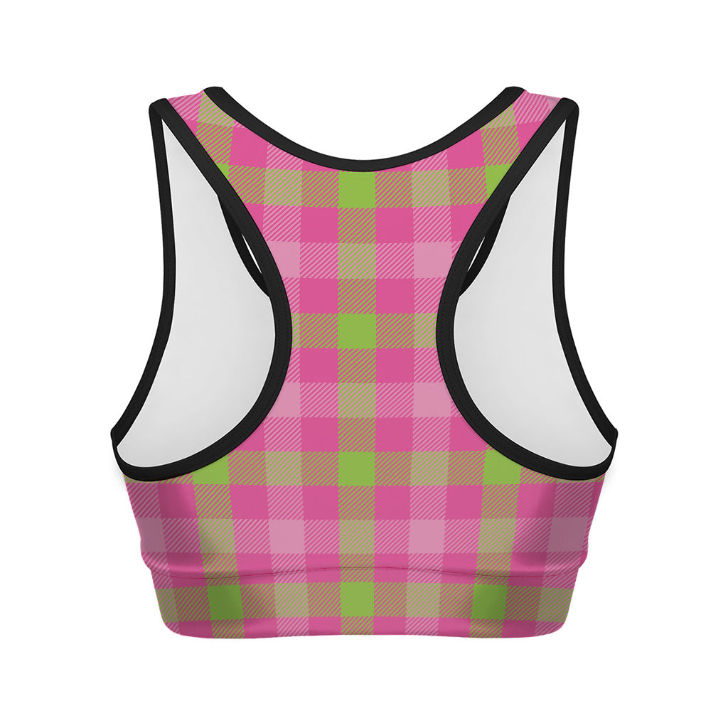 Green And Pink Buffalo Plaid Print Women's Sports Bra