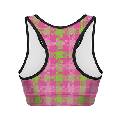 Green And Pink Buffalo Plaid Print Women's Sports Bra