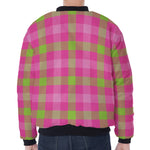 Green And Pink Buffalo Plaid Print Zip Sleeve Bomber Jacket