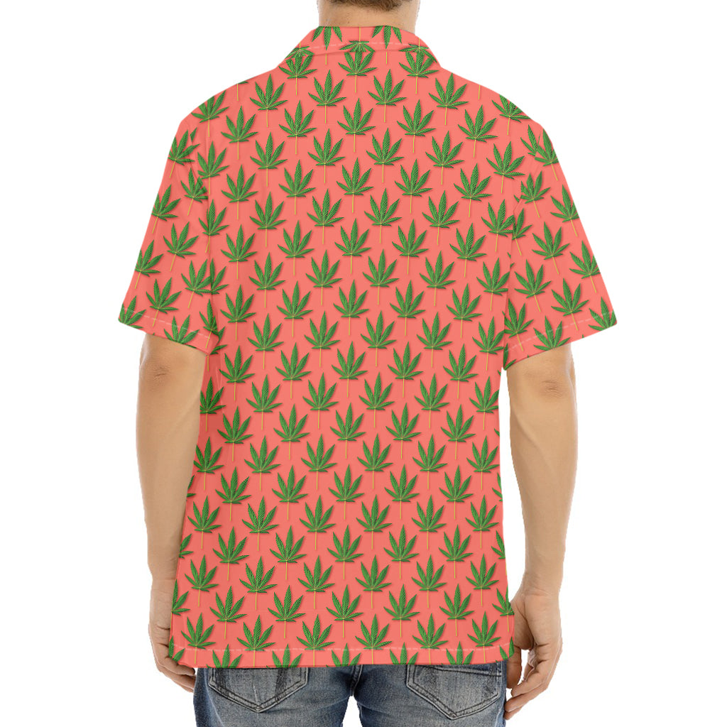 Green And Pink Cannabis Leaf Print Aloha Shirt