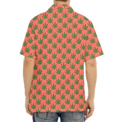 Green And Pink Cannabis Leaf Print Aloha Shirt
