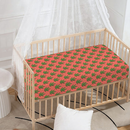 Green And Pink Cannabis Leaf Print Baby Crib Sheet