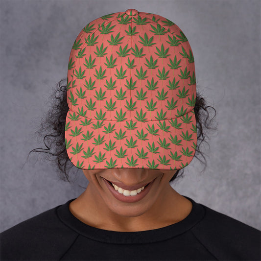 Green And Pink Cannabis Leaf Print Baseball Cap