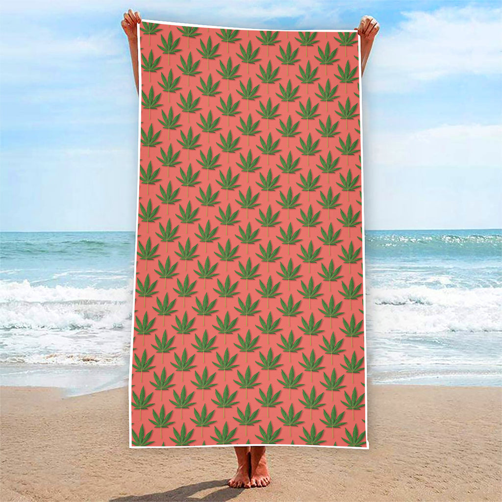 Green And Pink Cannabis Leaf Print Beach Towel