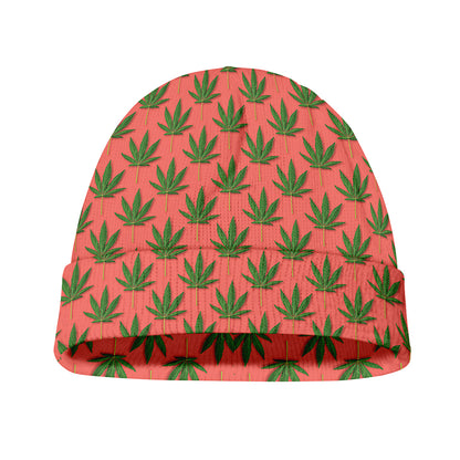 Green And Pink Cannabis Leaf Print Beanie