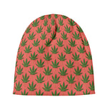 Green And Pink Cannabis Leaf Print Beanie
