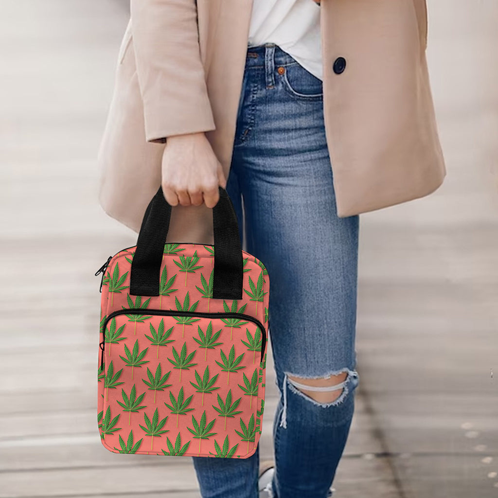 Green And Pink Cannabis Leaf Print Bible Tote Bag