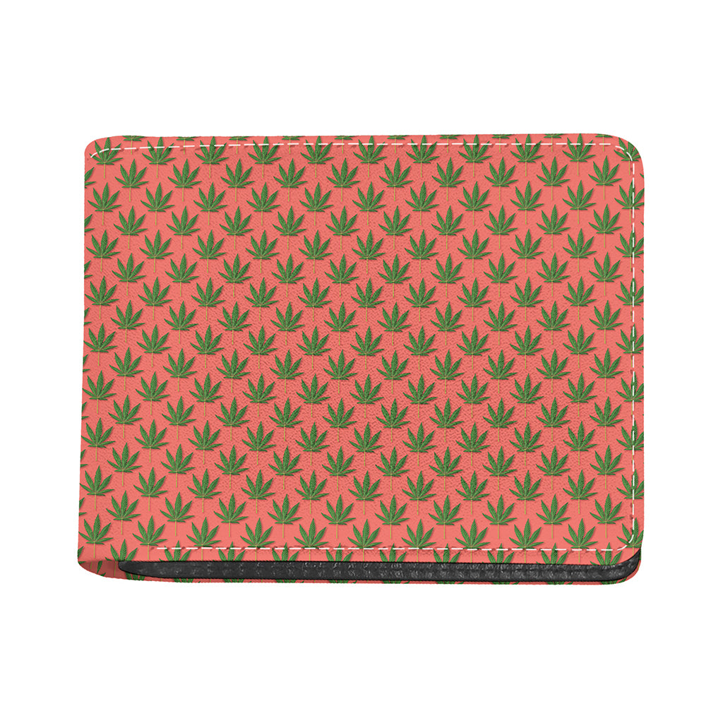 Green And Pink Cannabis Leaf Print Bifold Wallet