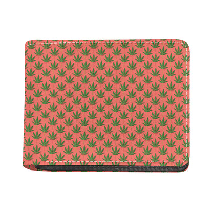 Green And Pink Cannabis Leaf Print Bifold Wallet