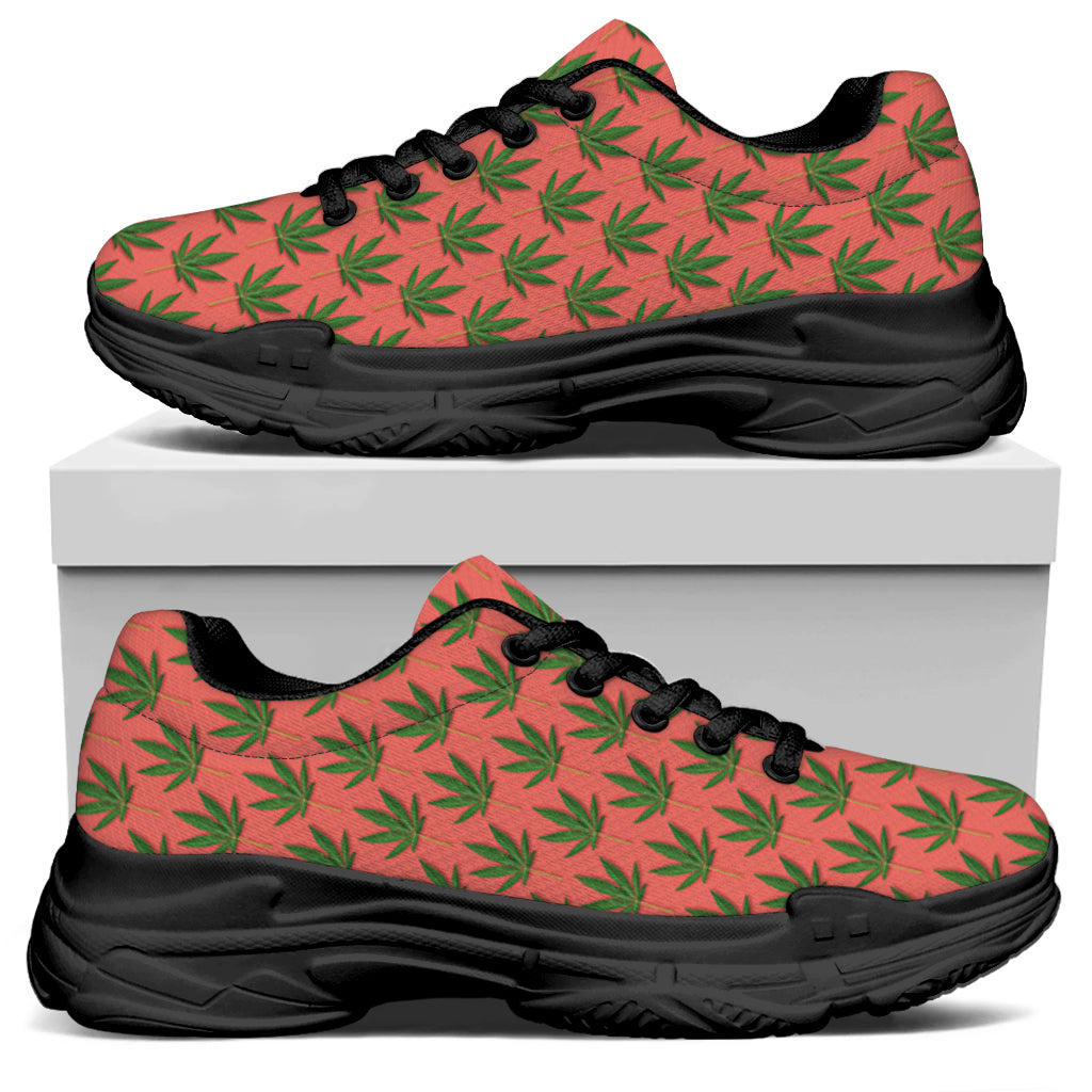 Green And Pink Cannabis Leaf Print Black Chunky Shoes