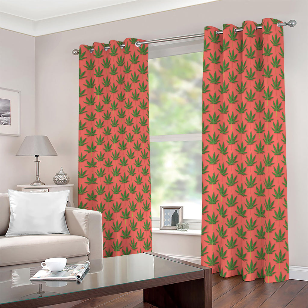 Green And Pink Cannabis Leaf Print Blackout Grommet Curtains