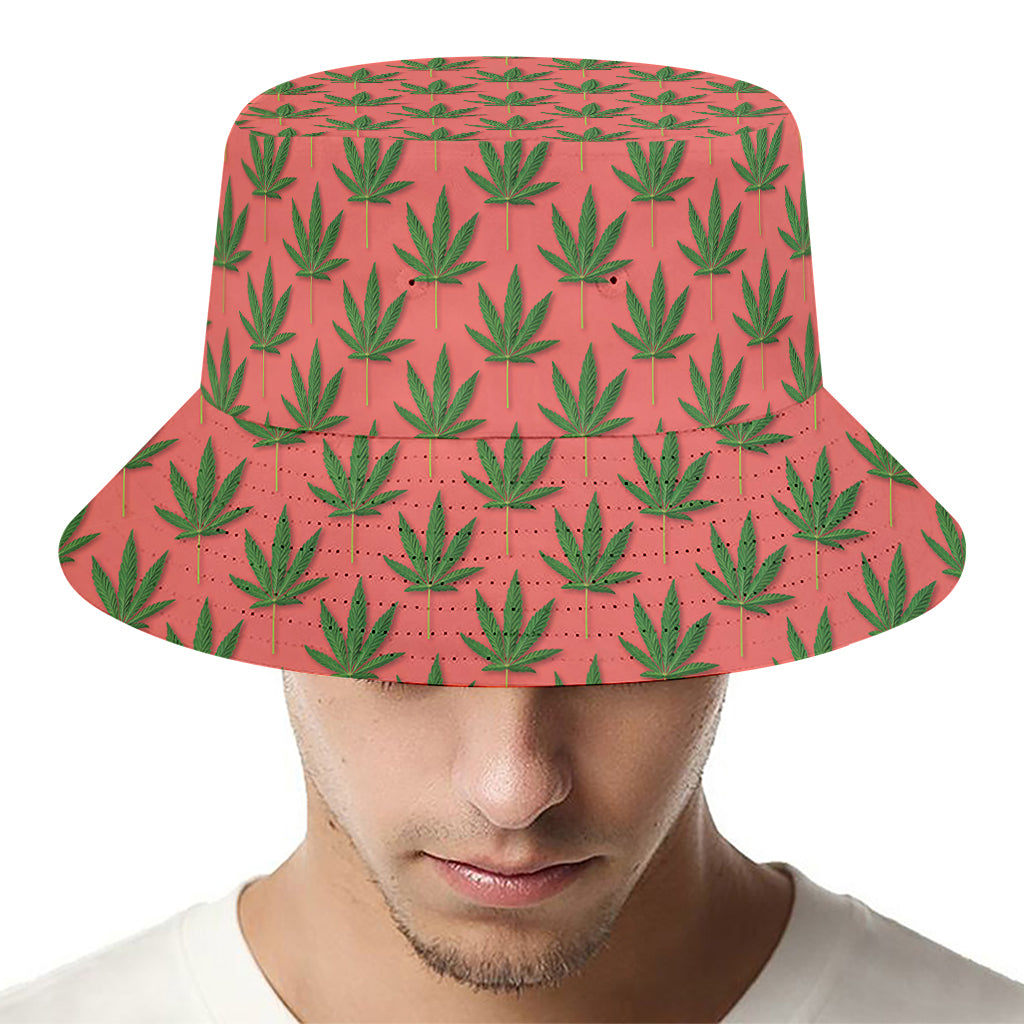 Green And Pink Cannabis Leaf Print Bucket Hat