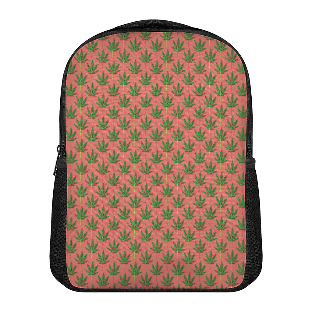 Green And Pink Cannabis Leaf Print Casual Backpack