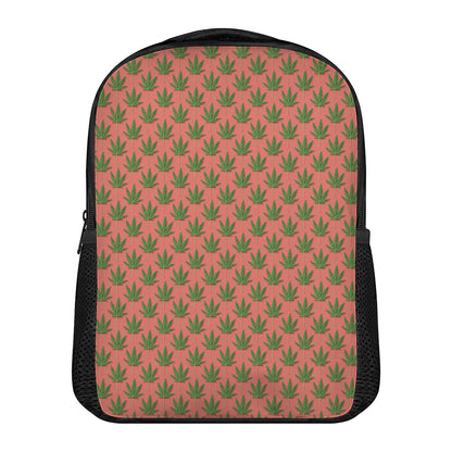 Green And Pink Cannabis Leaf Print Casual Backpack