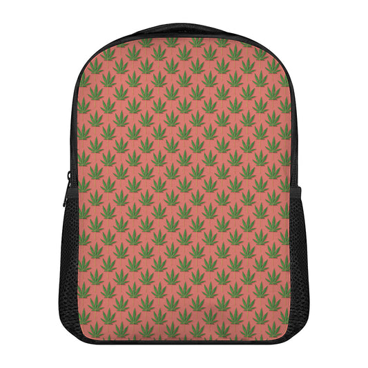 Green And Pink Cannabis Leaf Print Casual Backpack