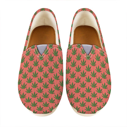 Green And Pink Cannabis Leaf Print Casual Shoes