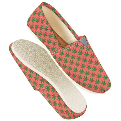 Green And Pink Cannabis Leaf Print Casual Shoes