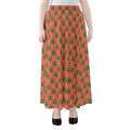 Green And Pink Cannabis Leaf Print Chiffon Maxi Skirt