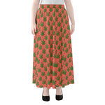 Green And Pink Cannabis Leaf Print Chiffon Maxi Skirt