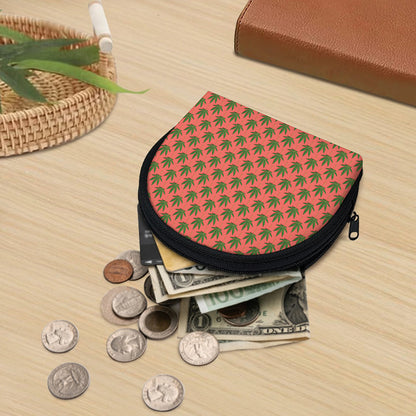 Green And Pink Cannabis Leaf Print Coin Purse
