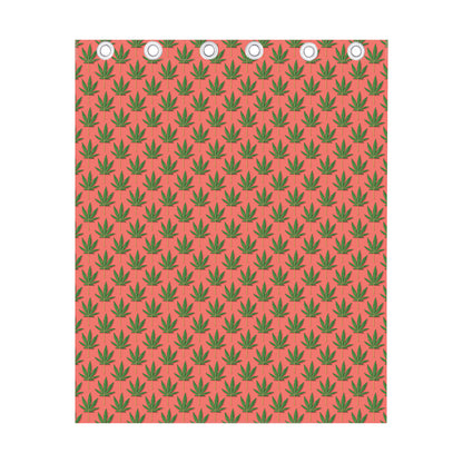 Green And Pink Cannabis Leaf Print Curtain