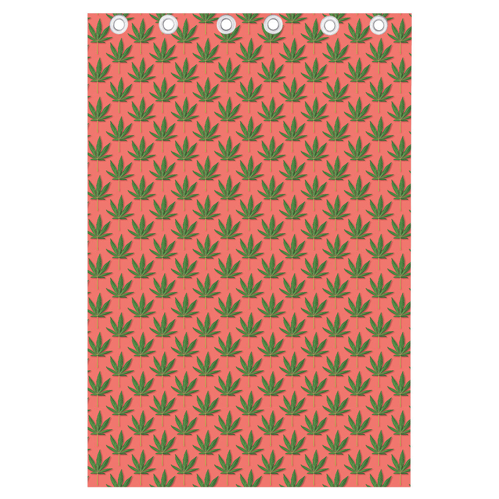 Green And Pink Cannabis Leaf Print Curtain