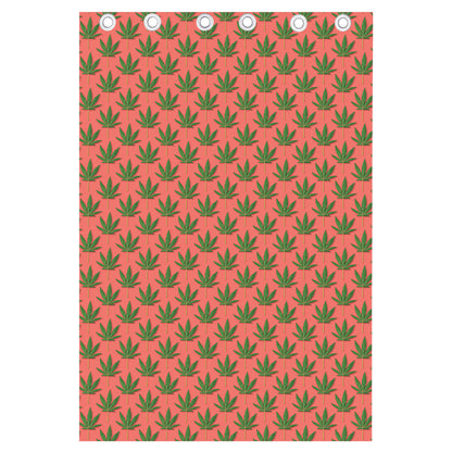 Green And Pink Cannabis Leaf Print Curtain