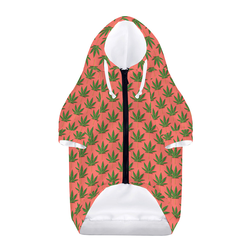 Green And Pink Cannabis Leaf Print Dog Zip Up Hoodie