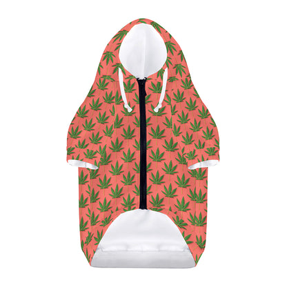 Green And Pink Cannabis Leaf Print Dog Zip Up Hoodie