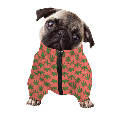 Green And Pink Cannabis Leaf Print Dog Zip Up Jacket