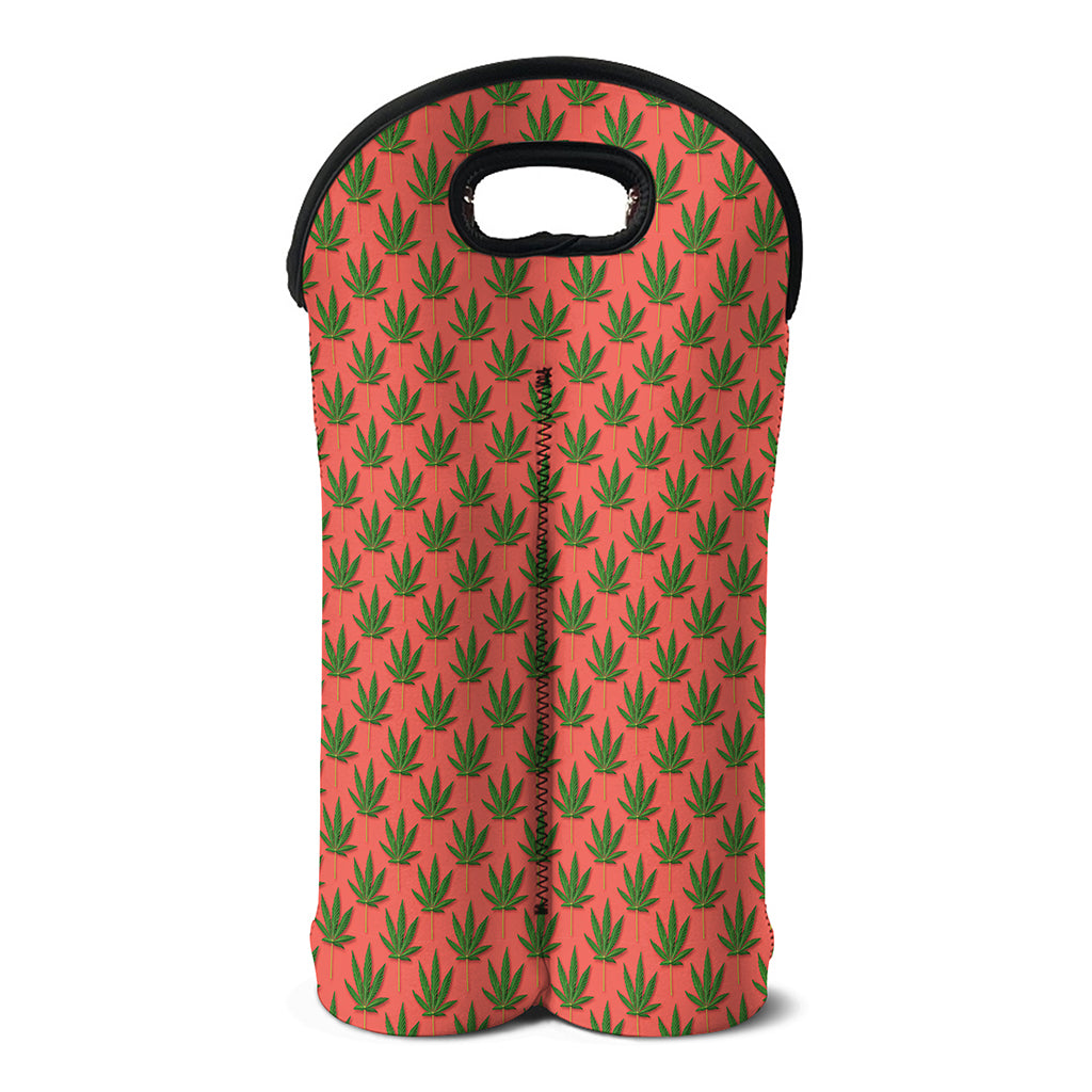 Green And Pink Cannabis Leaf Print Double Neoprene Wine Tote