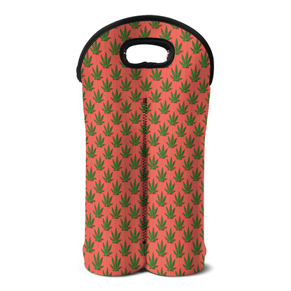 Green And Pink Cannabis Leaf Print Double Neoprene Wine Tote