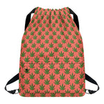 Green And Pink Cannabis Leaf Print Drawstring Backpack