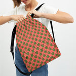 Green And Pink Cannabis Leaf Print Drawstring Backpack
