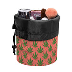 Green And Pink Cannabis Leaf Print Drawstring Makeup Bag