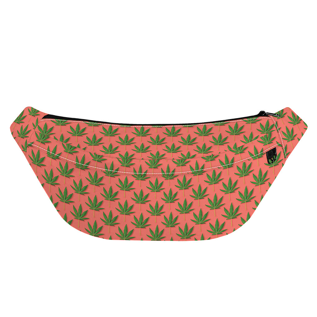 Green And Pink Cannabis Leaf Print Fanny Pack