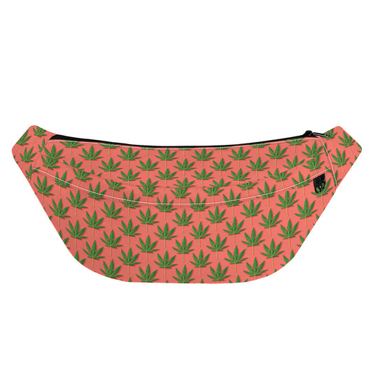 Green And Pink Cannabis Leaf Print Fanny Pack