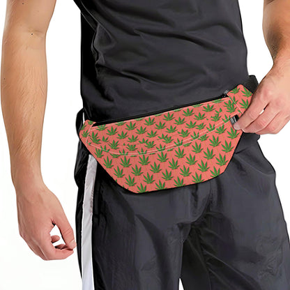 Green And Pink Cannabis Leaf Print Fanny Pack