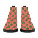 Green And Pink Cannabis Leaf Print Flat Ankle Boots