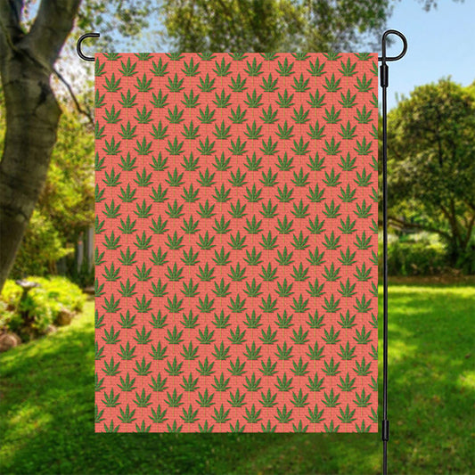Green And Pink Cannabis Leaf Print Garden Flag