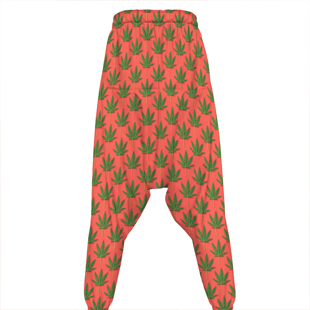 Green And Pink Cannabis Leaf Print Hammer Pants