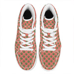 Green And Pink Cannabis Leaf Print High Top Leather Sneakers