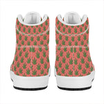 Green And Pink Cannabis Leaf Print High Top Leather Sneakers