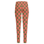 Green And Pink Cannabis Leaf Print High-Waisted Pocket Leggings