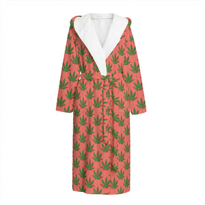 Green And Pink Cannabis Leaf Print Hooded Bathrobe