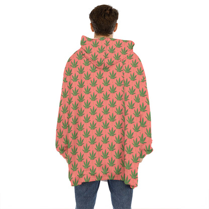 Green And Pink Cannabis Leaf Print Hoodie Blanket