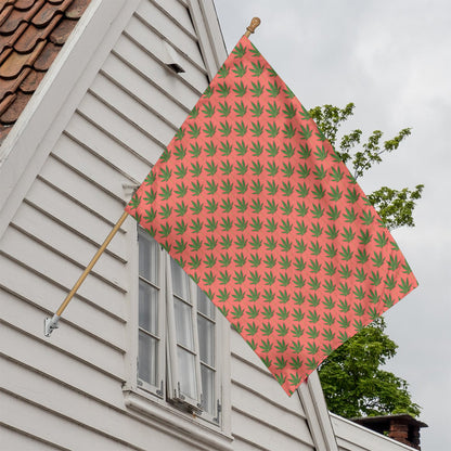 Green And Pink Cannabis Leaf Print House Flag
